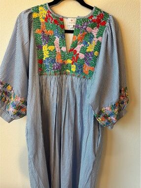j.marie Embroidered Floral Stripe Cotton Dress with Lining Size M